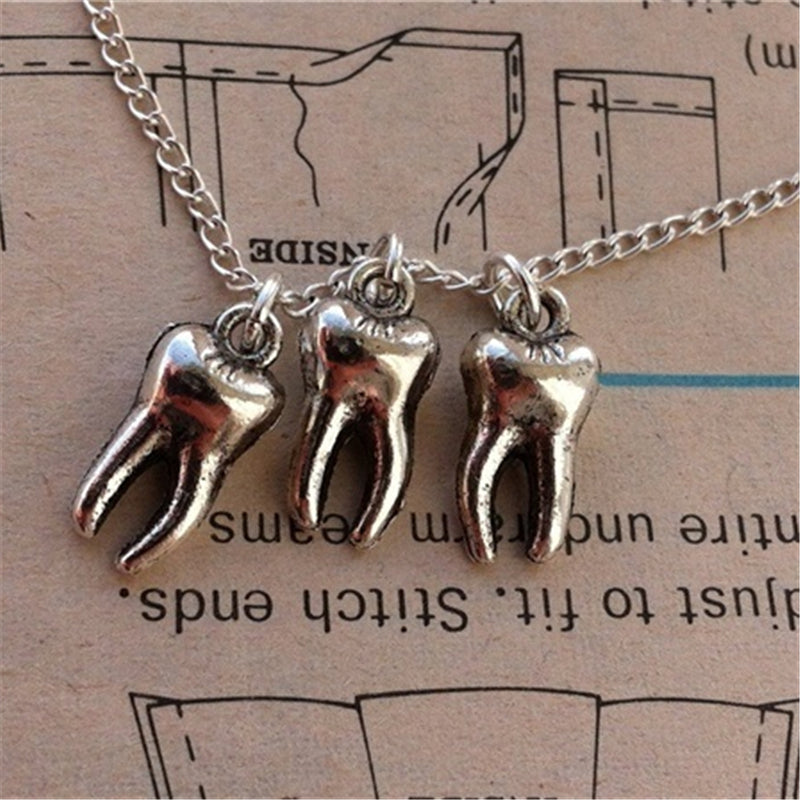 Antique Silver Color Tooth Pendant Necklace Fairy Necklace
