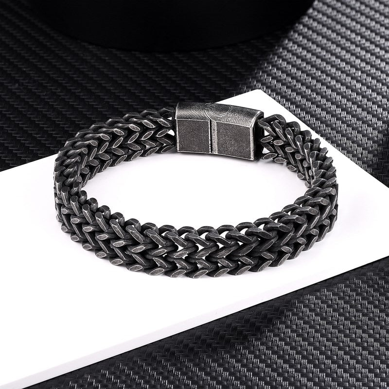 Gold Black  Wide Cuban Link Chain Bracelet Men