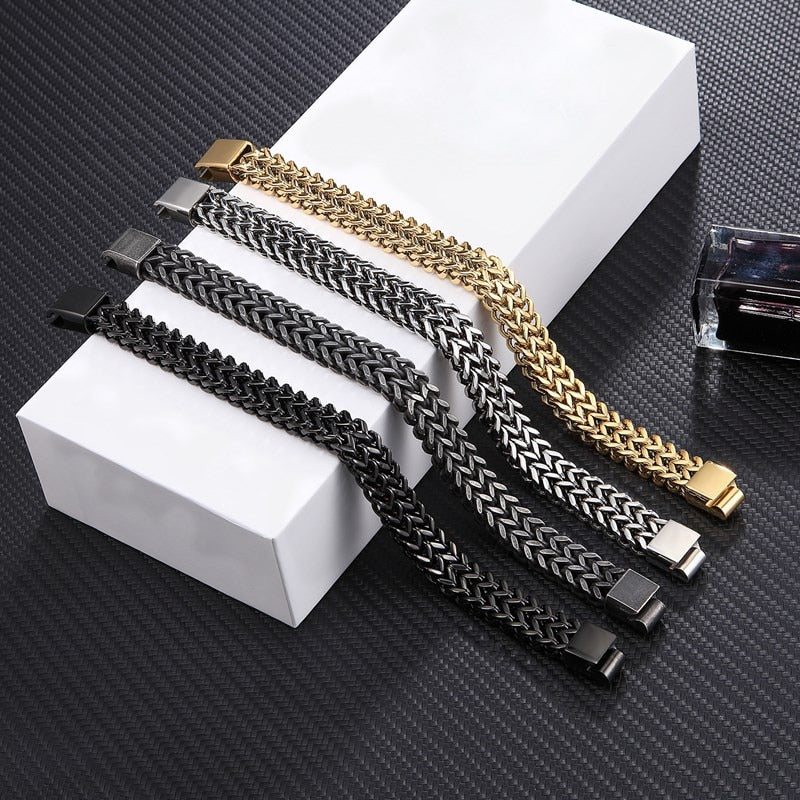 Gold Black  Wide Cuban Link Chain Bracelet Men