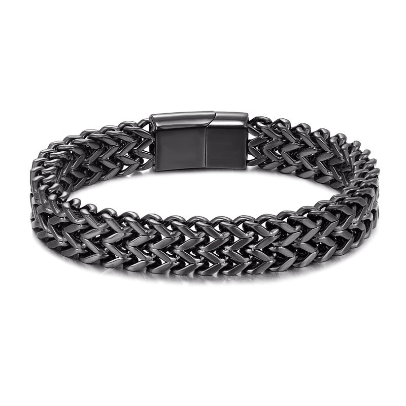 Gold Black  Wide Cuban Link Chain Bracelet Men