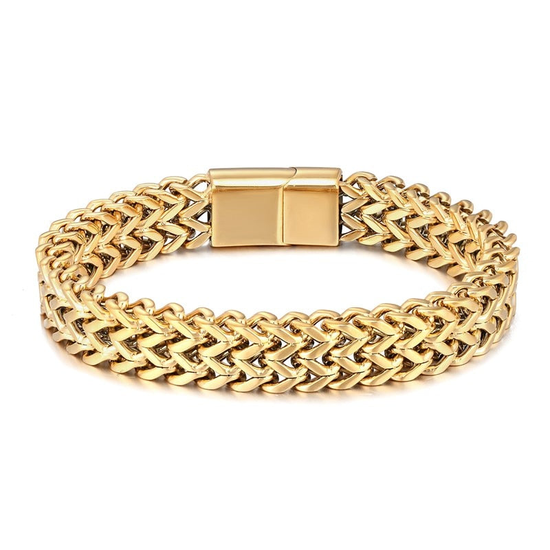 Gold Black  Wide Cuban Link Chain Bracelet Men