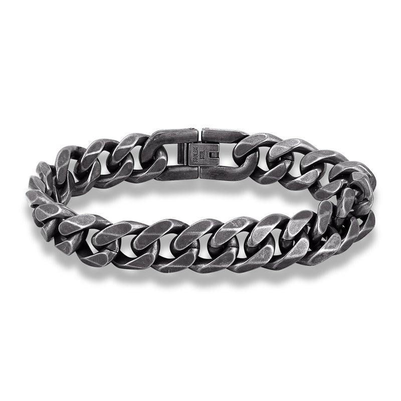 Gold Black  Wide Cuban Link Chain Bracelet Men