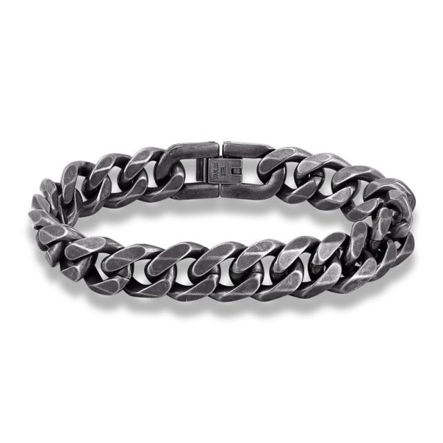 Gold Black  Wide Cuban Link Chain Bracelet Men