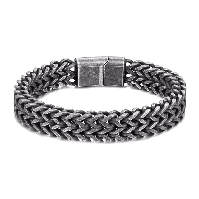 Gold Black  Wide Cuban Link Chain Bracelet Men