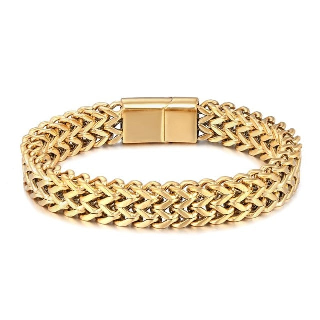 Gold Black  Wide Cuban Link Chain Bracelet Men