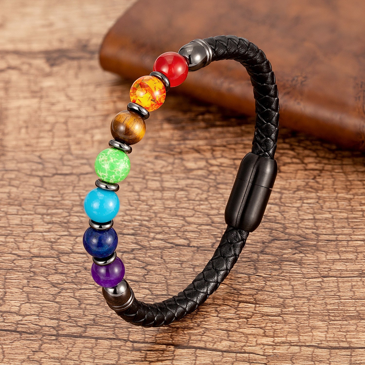 Natural Round Chakra Bead Stone Men's Bracelet