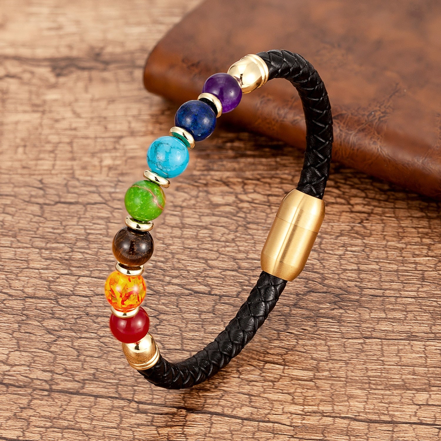 Natural Round Chakra Bead Stone Men's Bracelet