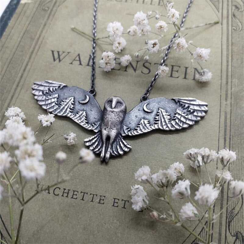 Fashion Barn owl Moon  Forest Necklace