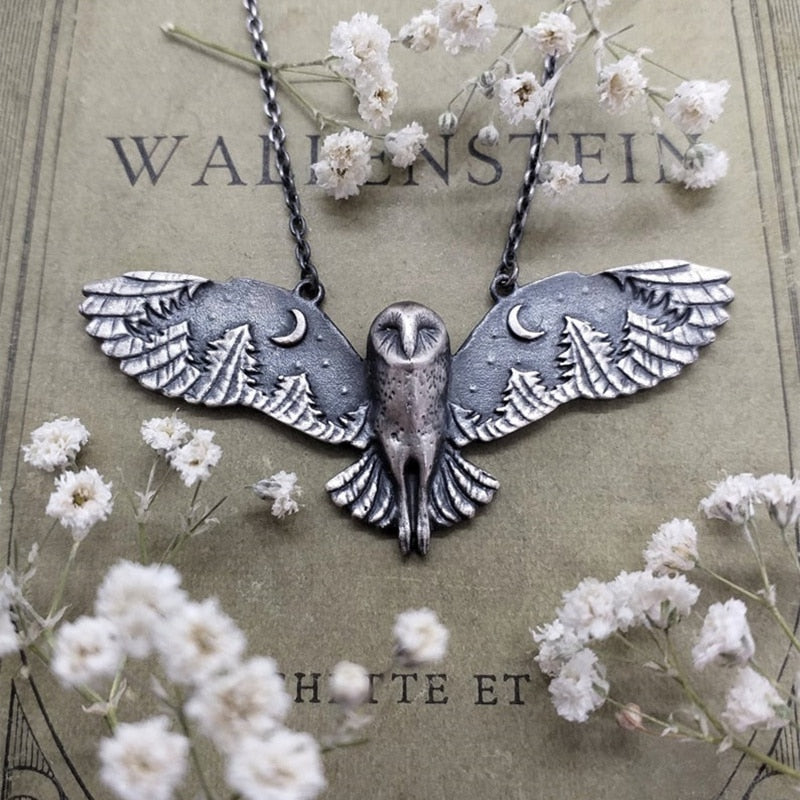 Fashion Barn owl Moon  Forest Necklace