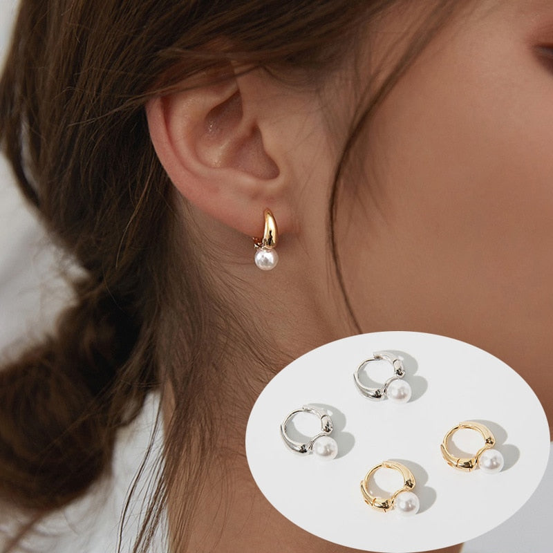 New Cute Pearl Studs Small Hoop Earrings