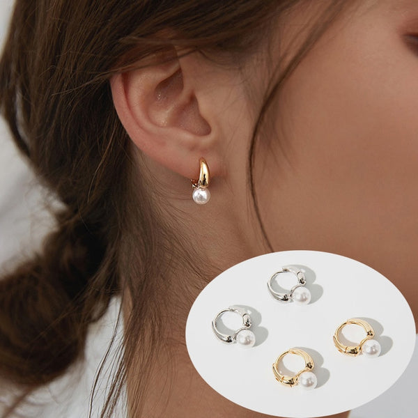 New Cute Pearl Studs Small Hoop Earrings