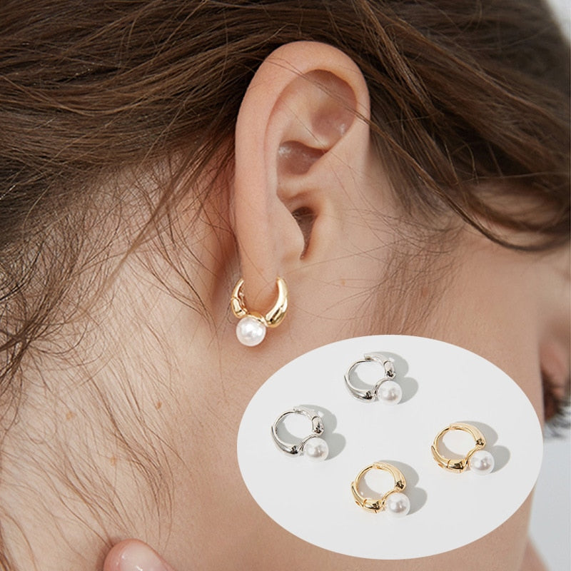 New Cute Pearl Studs Small Hoop Earrings