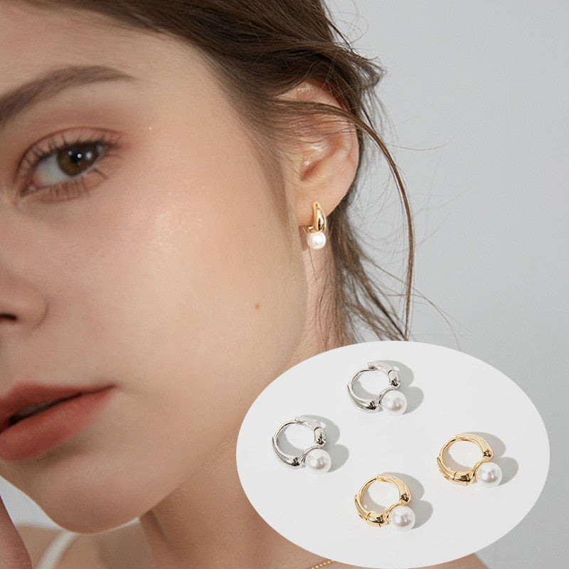 New Cute Pearl Studs Small Hoop Earrings