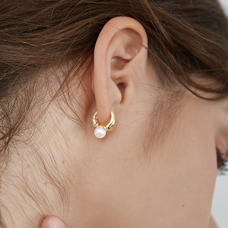 New Cute Pearl Studs Small Hoop Earrings