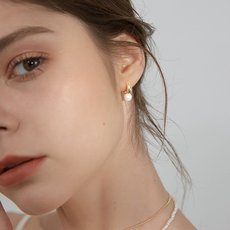 New Cute Pearl Studs Small Hoop Earrings