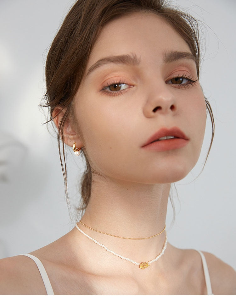 New Cute Pearl Studs Small Hoop Earrings