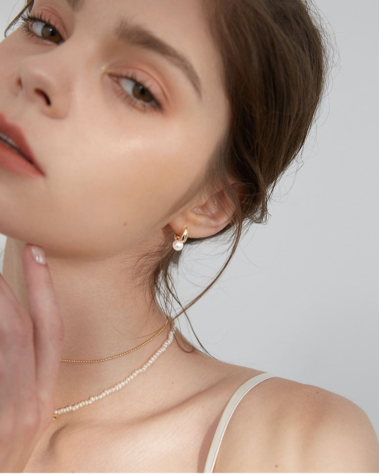 New Cute Pearl Studs Small Hoop Earrings