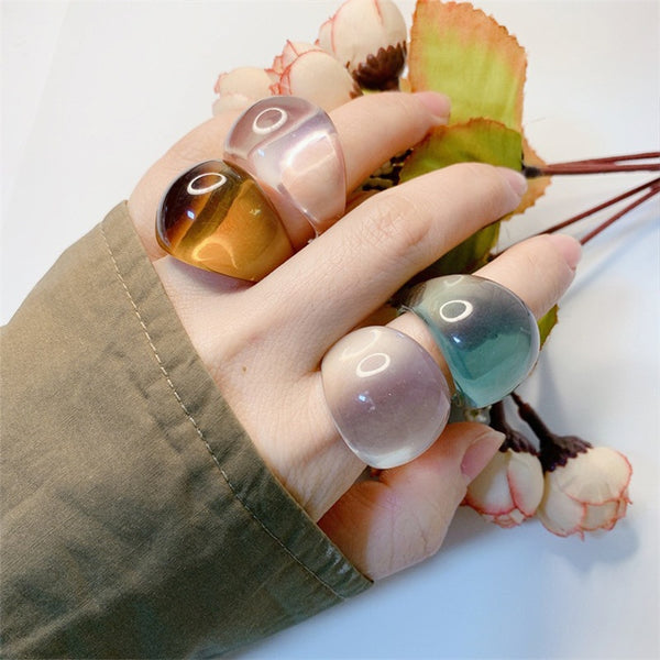 Anillos vintage sencillos y dulces de resina geométrica de color caramelo