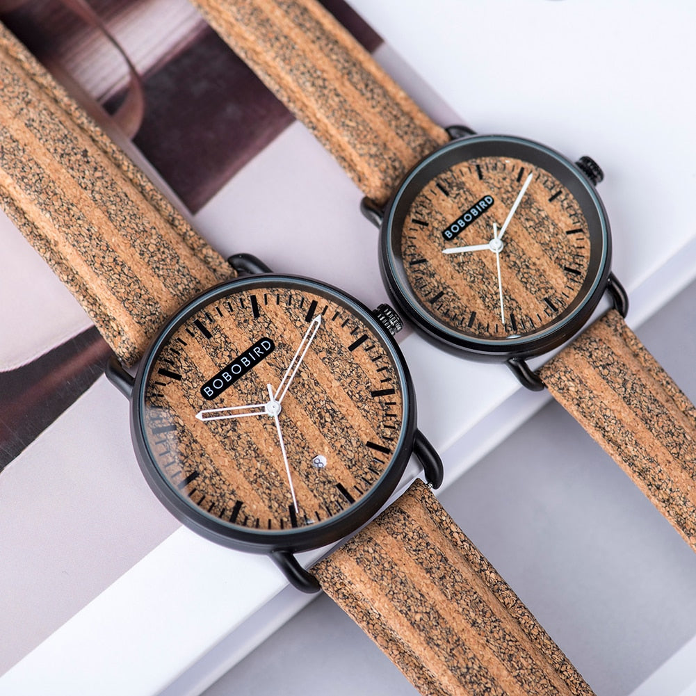 Couple Handmade Cork Strap Bamboo Women Watch