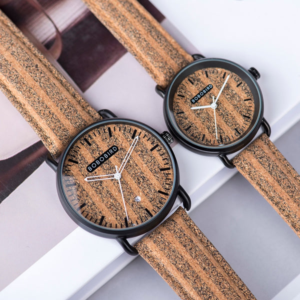 Reloj de bambú para mujer con correa de corcho hecho a mano