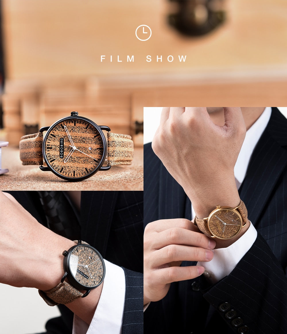 Couple Handmade Cork Strap Bamboo Women Watch