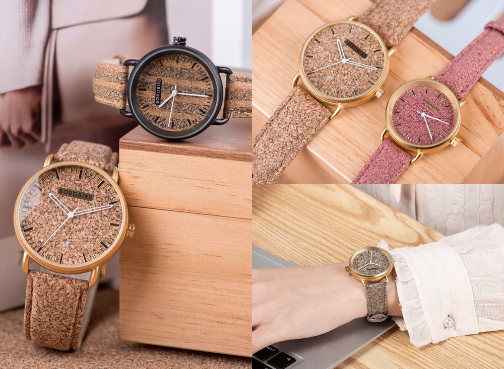 Couple Handmade Cork Strap Bamboo Women Watch