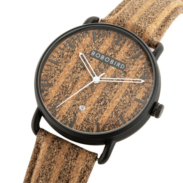 Couple Handmade Cork Strap Bamboo Women Watch