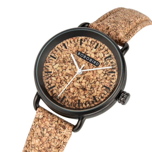 Couple Handmade Cork Strap Bamboo Women Watch