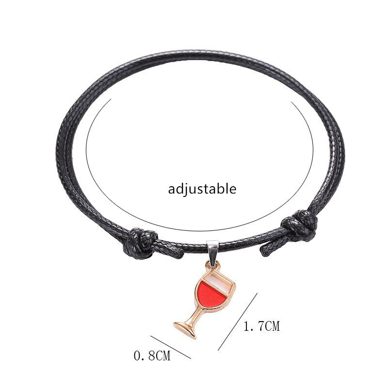 Fashion Wine Glass Pendant Adjustable Bracelet