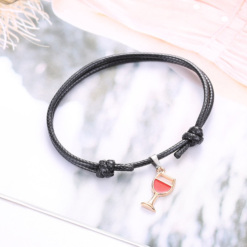 Fashion Wine Glass Pendant Adjustable Bracelet