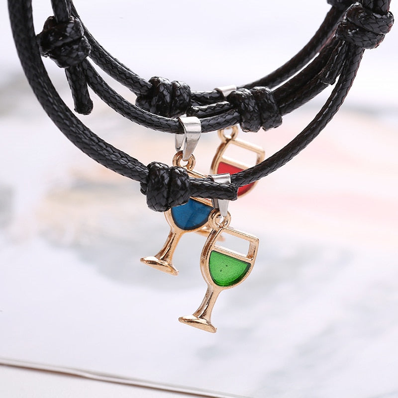 Fashion Wine Glass Pendant Adjustable Bracelet