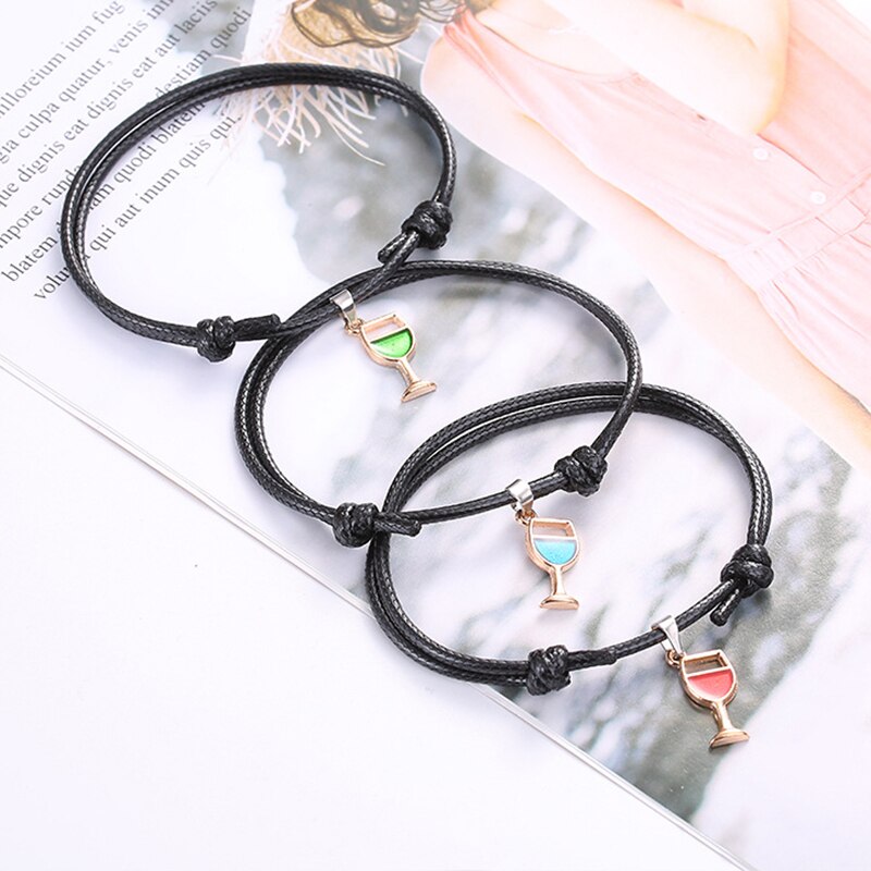 Fashion Wine Glass Pendant Adjustable Bracelet