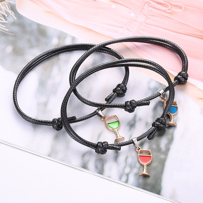 Fashion Wine Glass Pendant Adjustable Bracelet