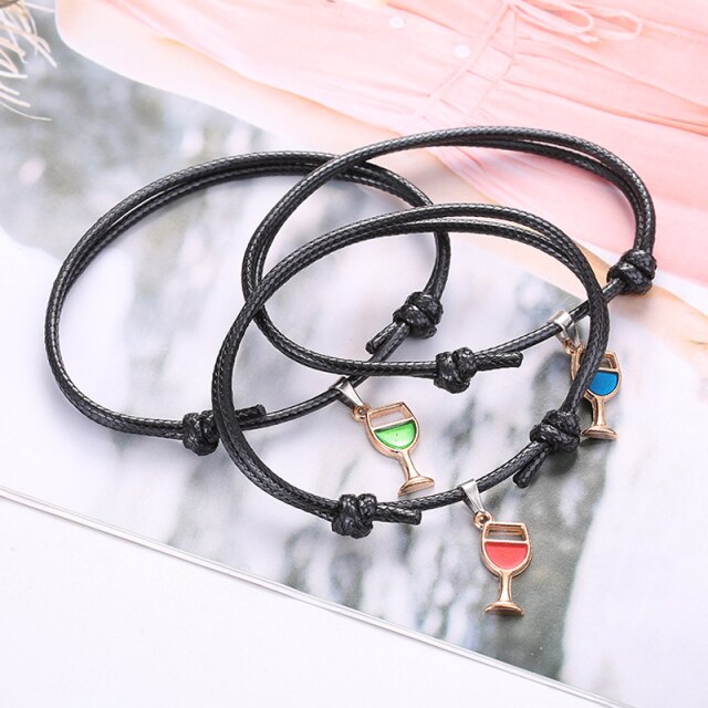 Fashion Wine Glass Pendant Adjustable Bracelet