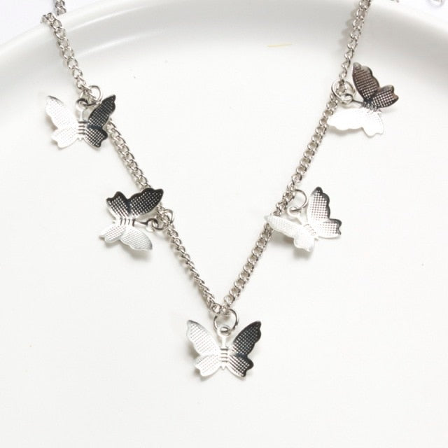 Alloy Double-Layer Clavicle Chain Butterfly Dangle Necklace