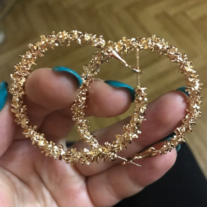Retro Alloy Metal Round Hoop Earrings