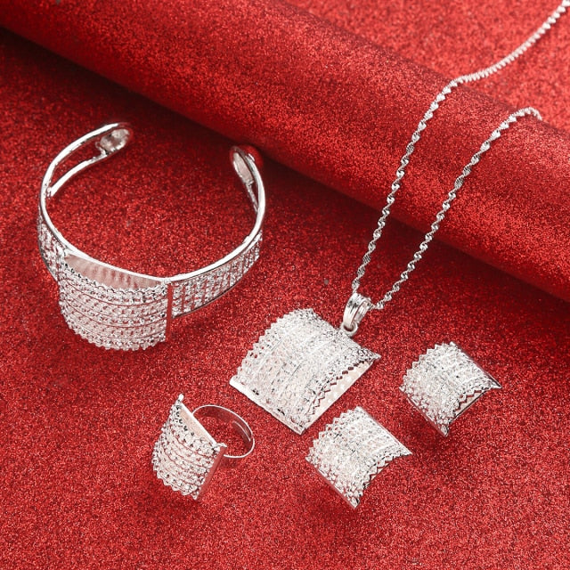 Bride Wedding Pendant Necklace Bangle Earring Ring  Sets