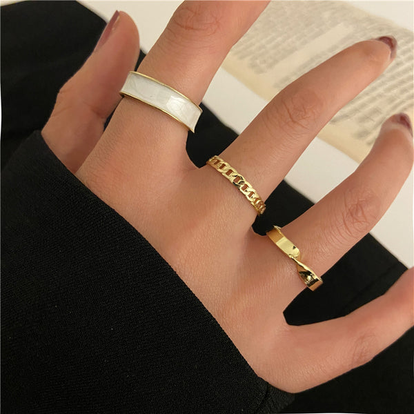 Conjunto de anillos de cadena ancha de oro punk para mujer