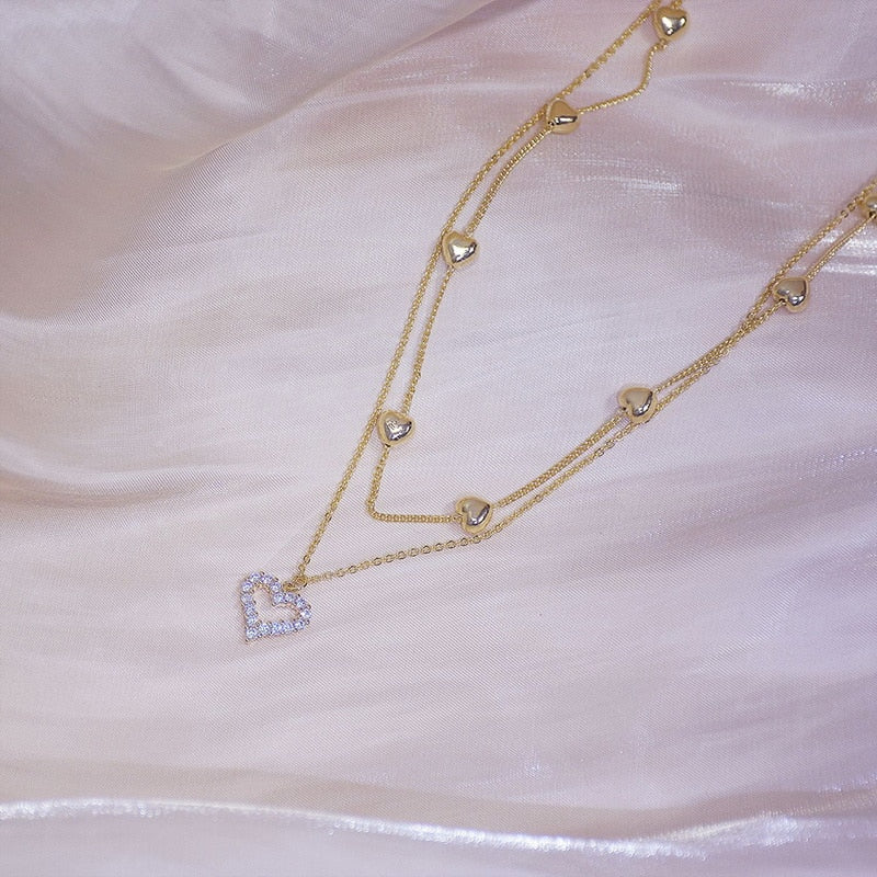 Gold Color Double Layer Heart Necklace