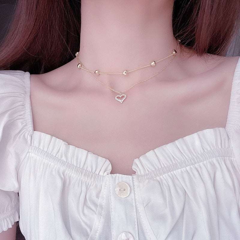Gold Color Double Layer Heart Necklace