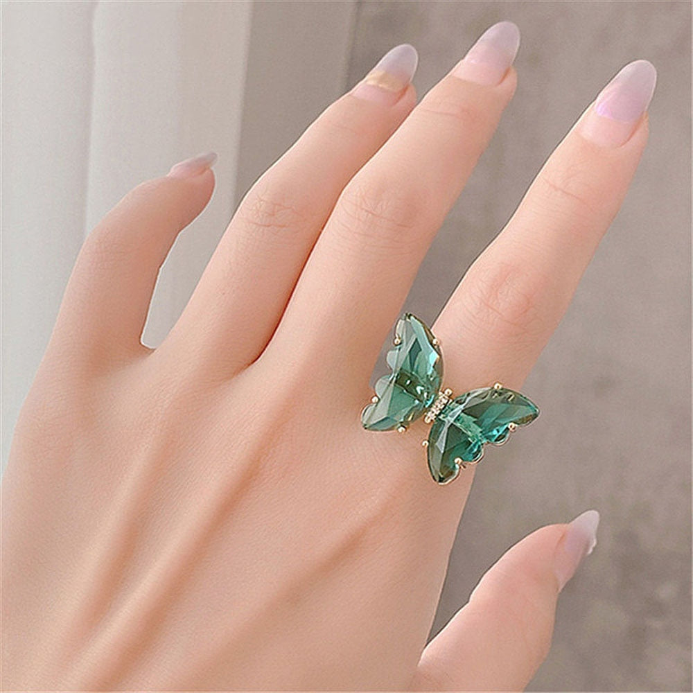 Colorful Transparent Glass Butterfly Ring