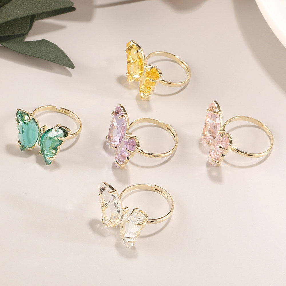 Colorful Transparent Glass Butterfly Ring