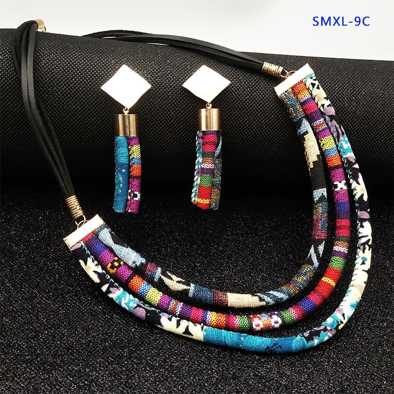 Stylish ethnic style cloth rope necklace set