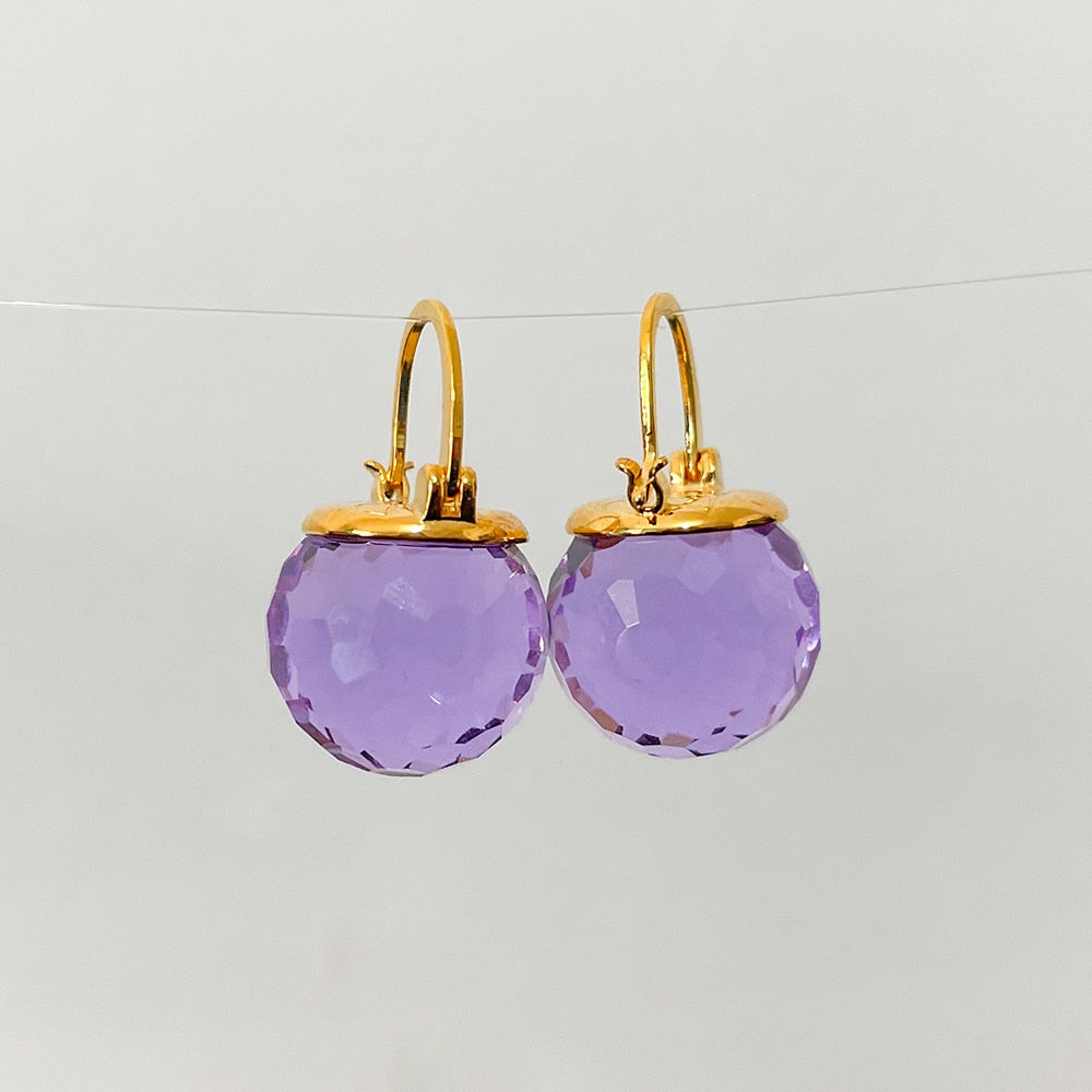 Purple Austrian Crystal Ball Heart Drop Earrings