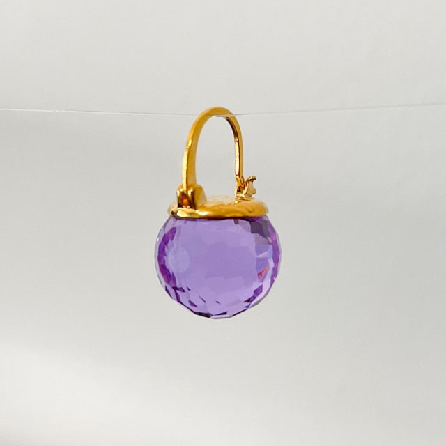 Purple Austrian Crystal Ball Heart Drop Earrings
