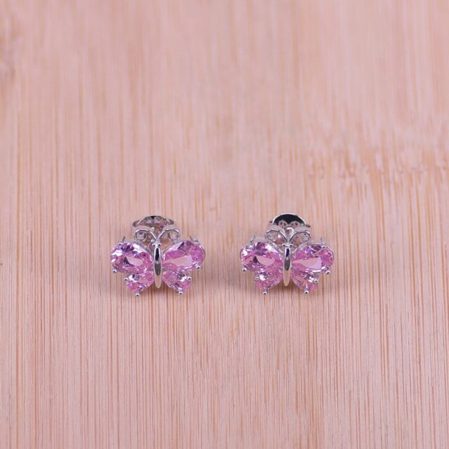 butterfly top cubic zircon silver earrings necklace pendant set