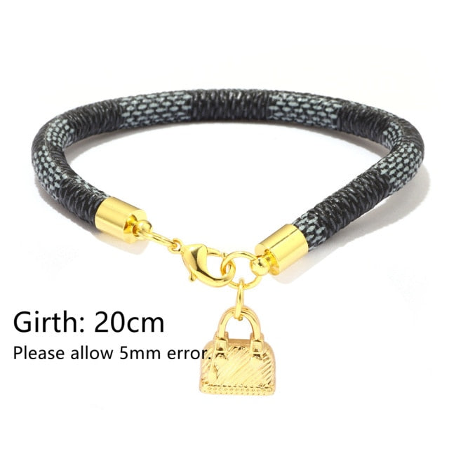 Black White Color Snake Leather Metal Chain Pendant Bracelets