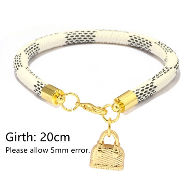 Black White Color Snake Leather Metal Chain Pendant Bracelets