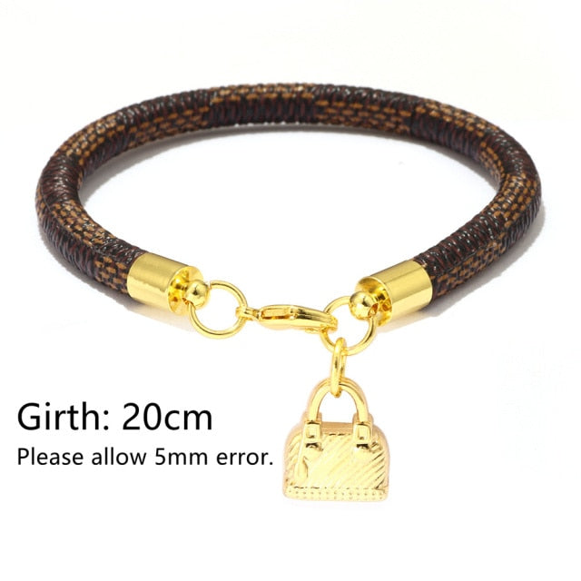 Black White Color Snake Leather Metal Chain Pendant Bracelets