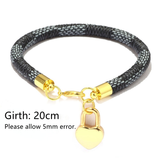 Black White Color Snake Leather Metal Chain Pendant Bracelets